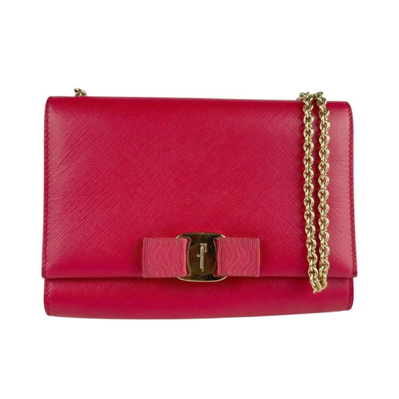 Salvatore Ferragamo Vara Ribbon Leather Shoulder Bag in Red and Gold, Women's... - Picture 1 of 5